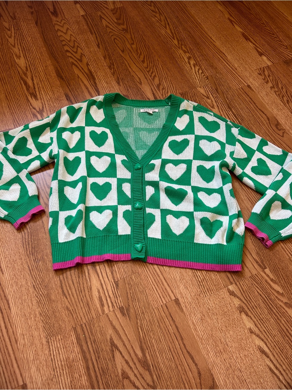 99 Jane street Green Heart Print Cardigan